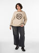 Sweter z logo i kontrastowymi paskami, Beżowy, Model image number 1