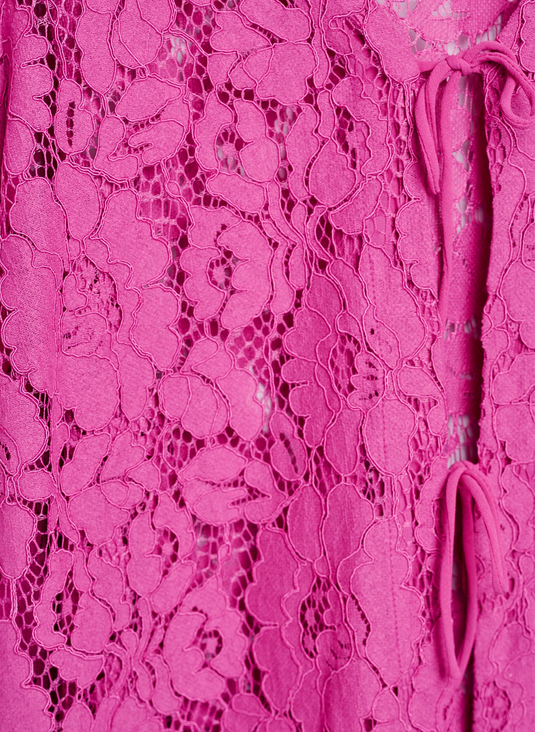 Zizzi Koronkowa bluzka z rekawami 3/4 i kokardkami z przodu, Fioletowy, Packshot image number 2