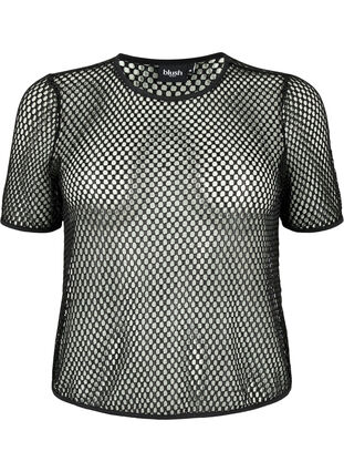 Bluzka z siateczki z krótkim rekawem, Black, Packshot image number 0