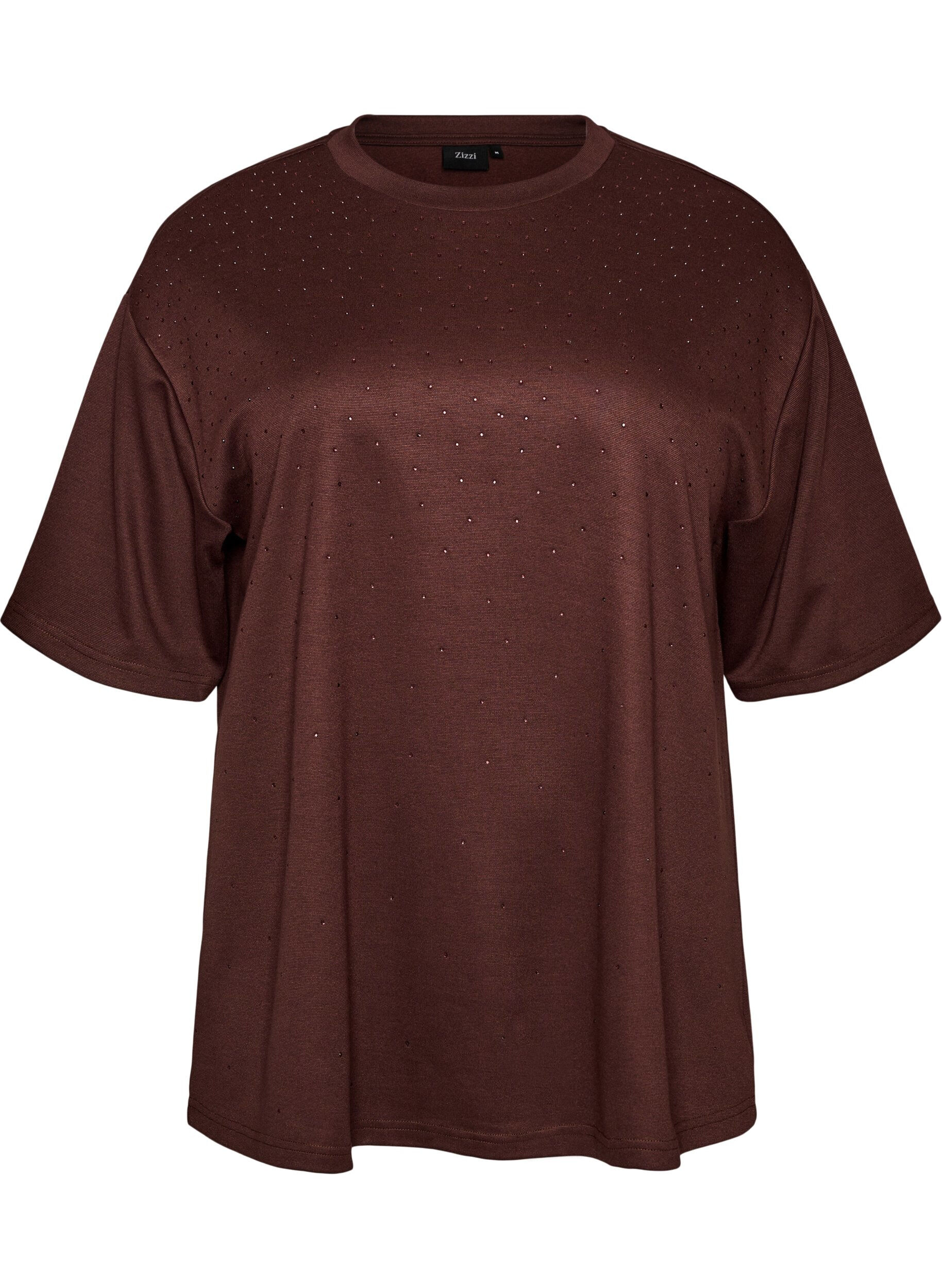 ZizziT-shirt z dzetami i okraglym dekoltem, Brązowy, Packshot image number 0