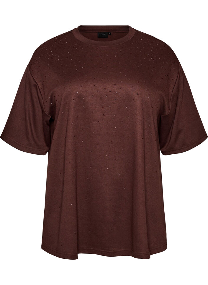 T-shirt z dzetami i okraglym dekoltem, Brązowy, Packshot image number 0