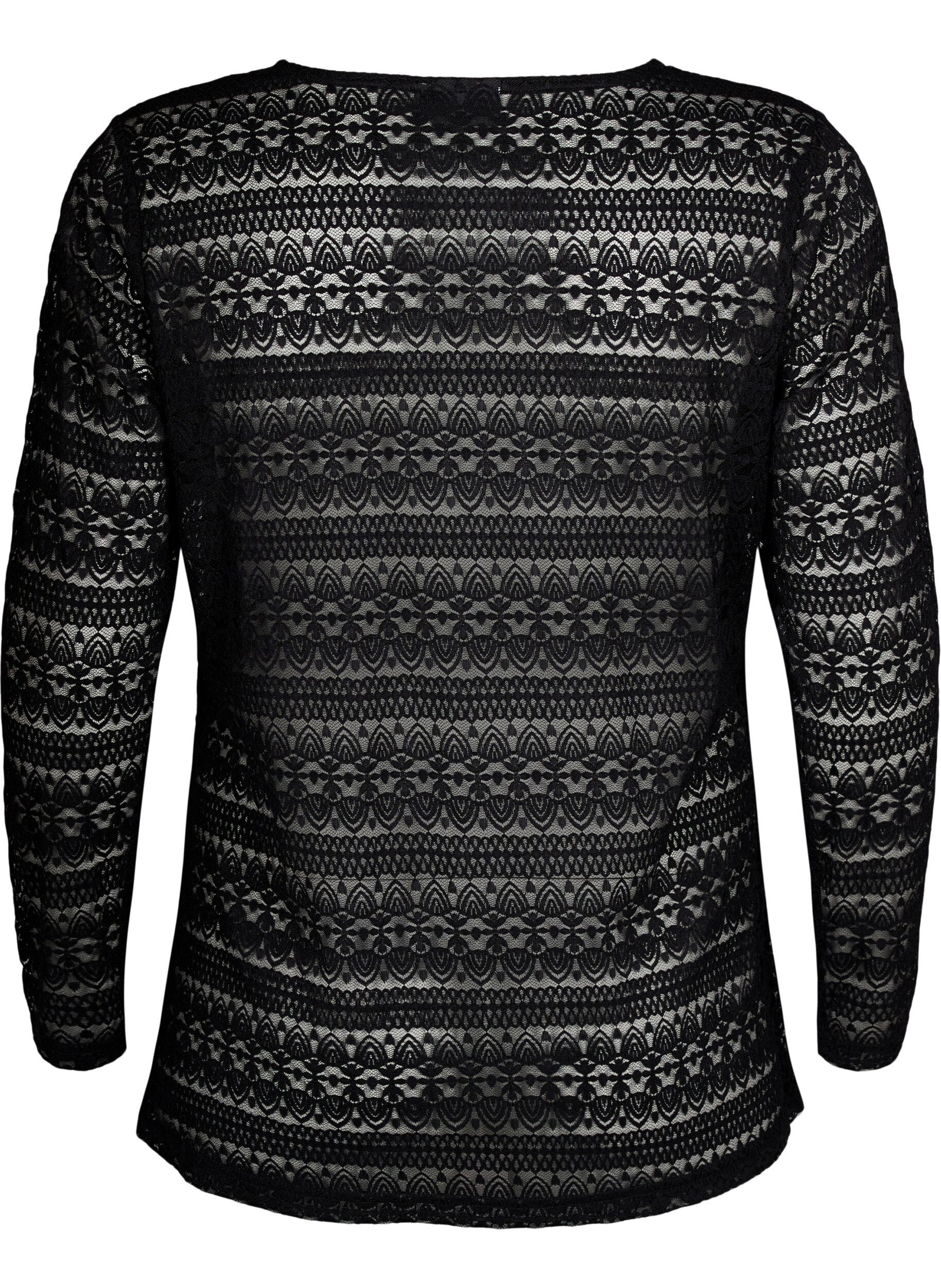 Zizzi Koronkowa bluzka z dekoltem w serek i podszewka, Black, Packshot image number 1