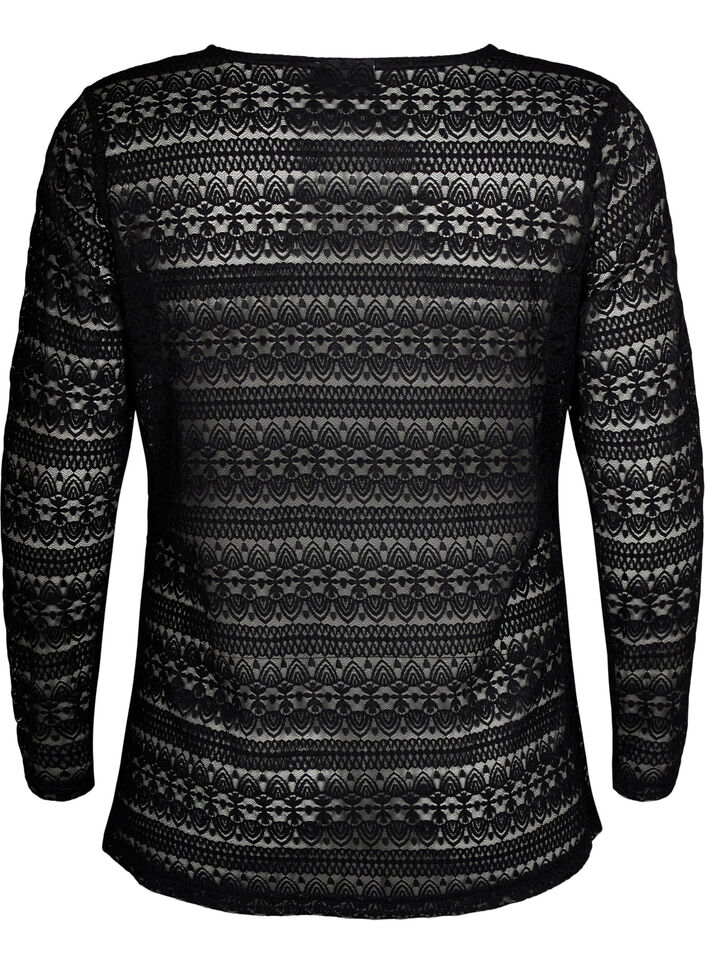 Koronkowa bluzka z dekoltem w serek i podszewka, Black, Packshot image number 1