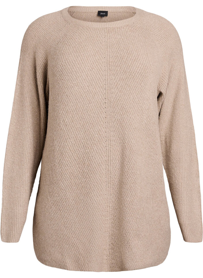 Sweter z dzianiny z ukosnym wzorem i rekawami raglanowymi, Beżowy, Packshot image number 0