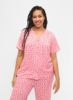 Koszula nocna z wiskozy z nadrukiem, Pink Icing W. hearts, Model image number 0