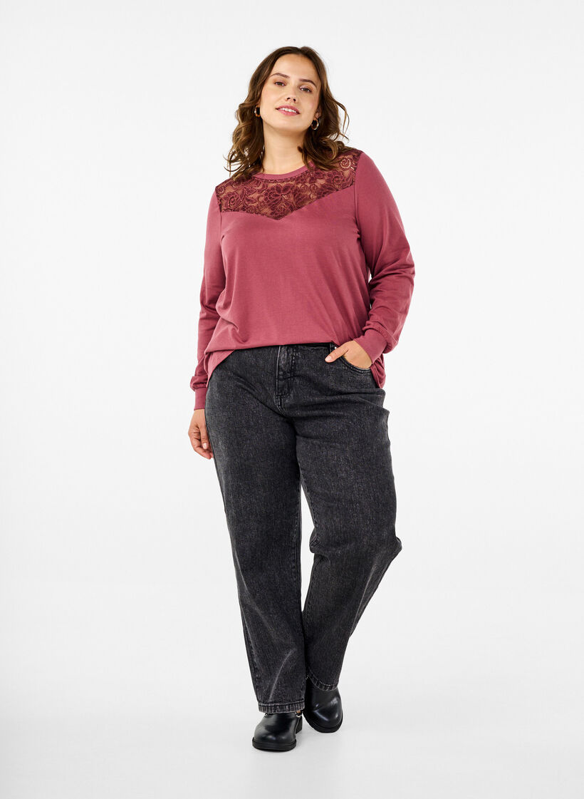 Bluza z koronkowymi detalami, Rose Brown, Model image number 2