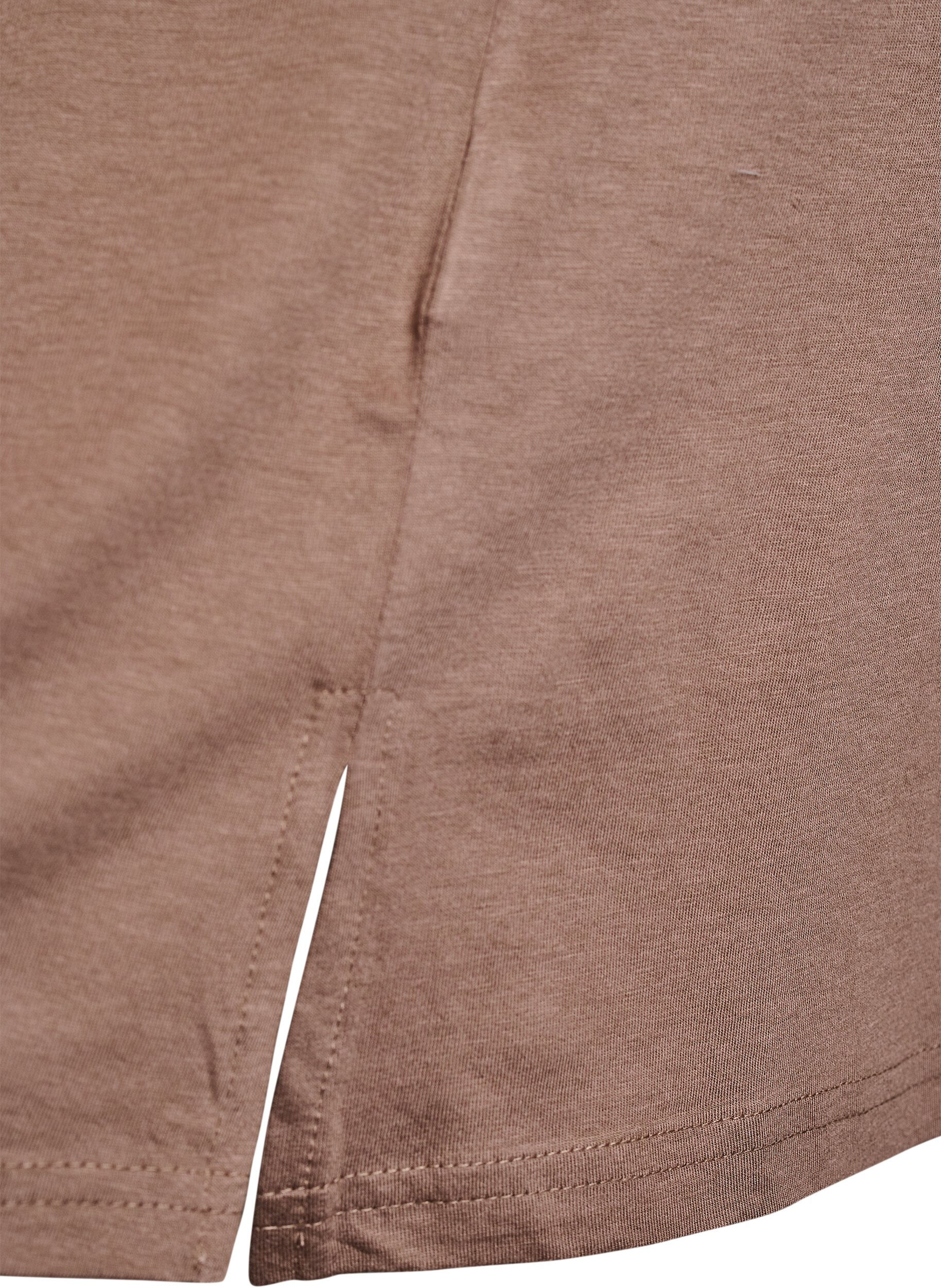 Zizzi Jednokolorowa koszulka typu oversize z dekoltem w szpic, Brązowy, Packshot image number 3