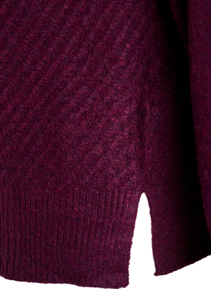 Bluzka dzianinowa z prazkowanym wzorem w ksztalcie litery V i rozcieciami, Fioletowy, Packshot image number 3