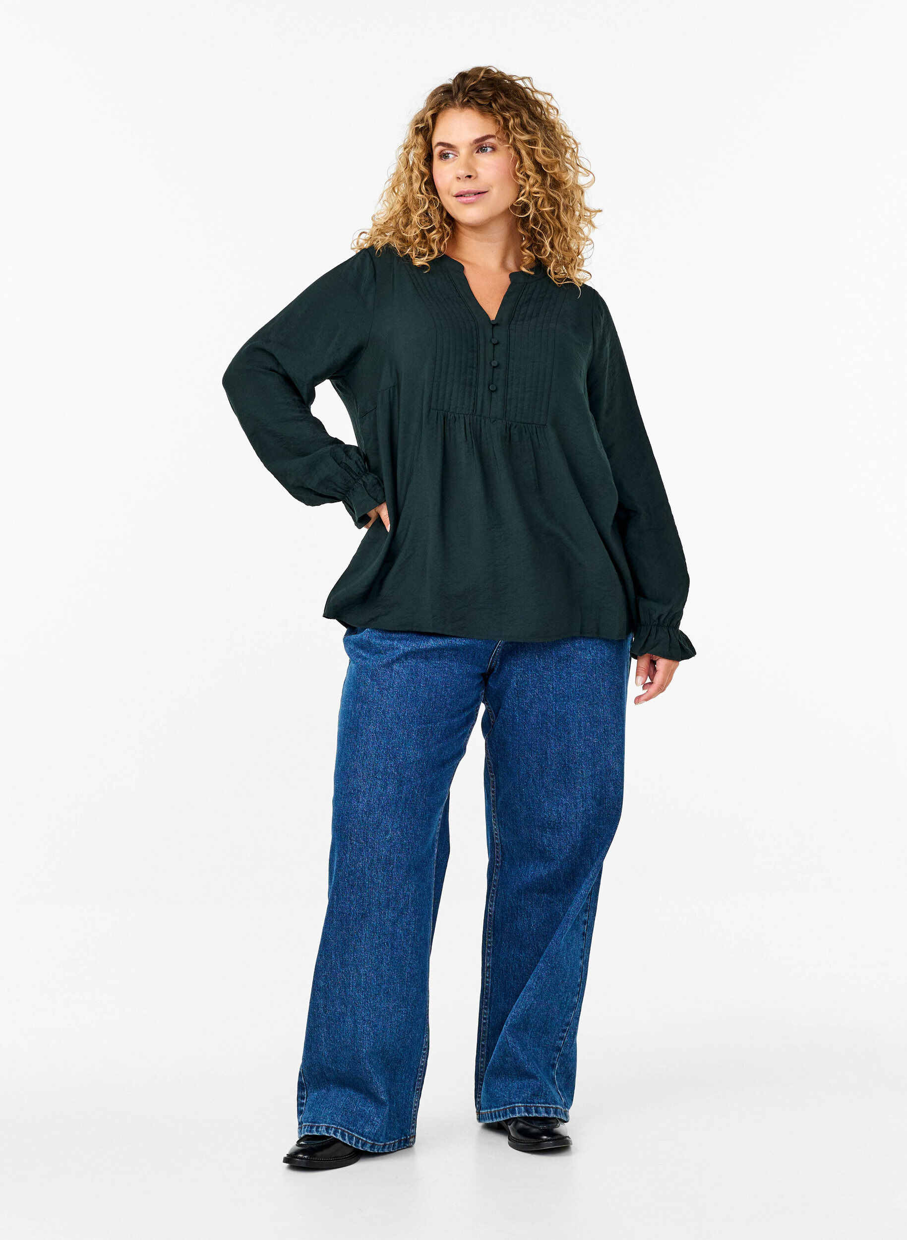 Zizzi Bluzka z dlugimi rekawami i dekoltem w szpic, Scarab, Model image number 2