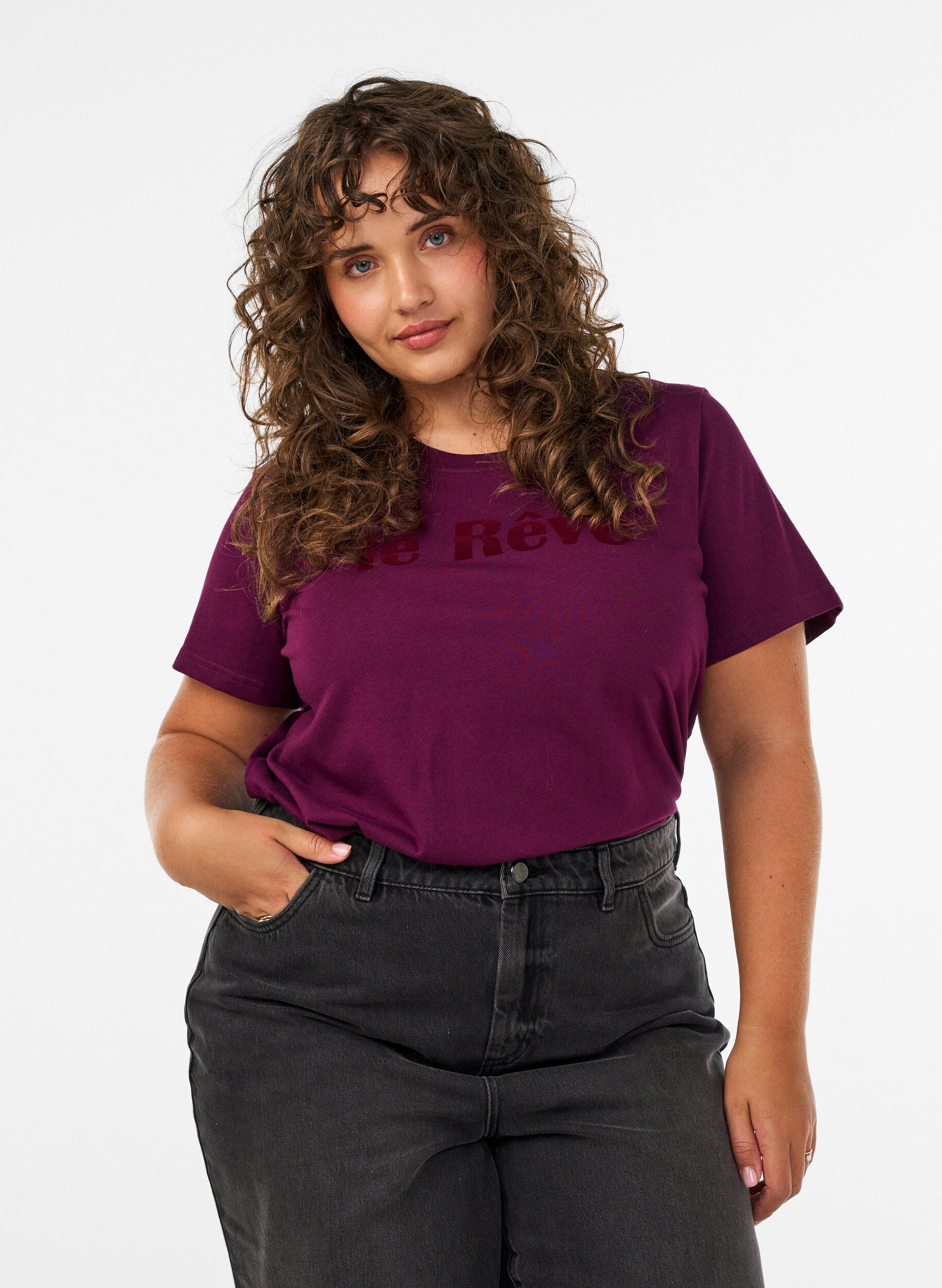 ZizziKoszulka Bawelna organiczna z tekstem welur, Fioletowy, Model image number 0