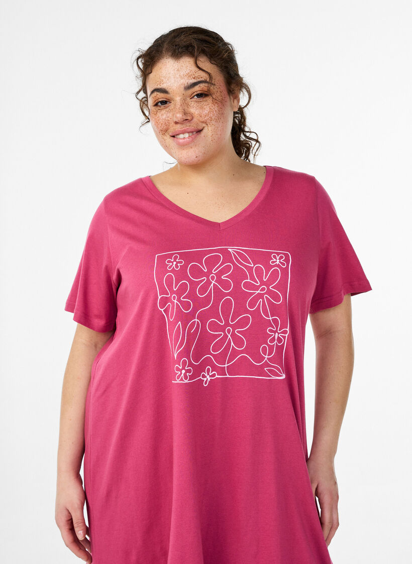 Koszula nocna z bawelny organicznej z dekoltem w szpic, Czerwony, Model image number 2