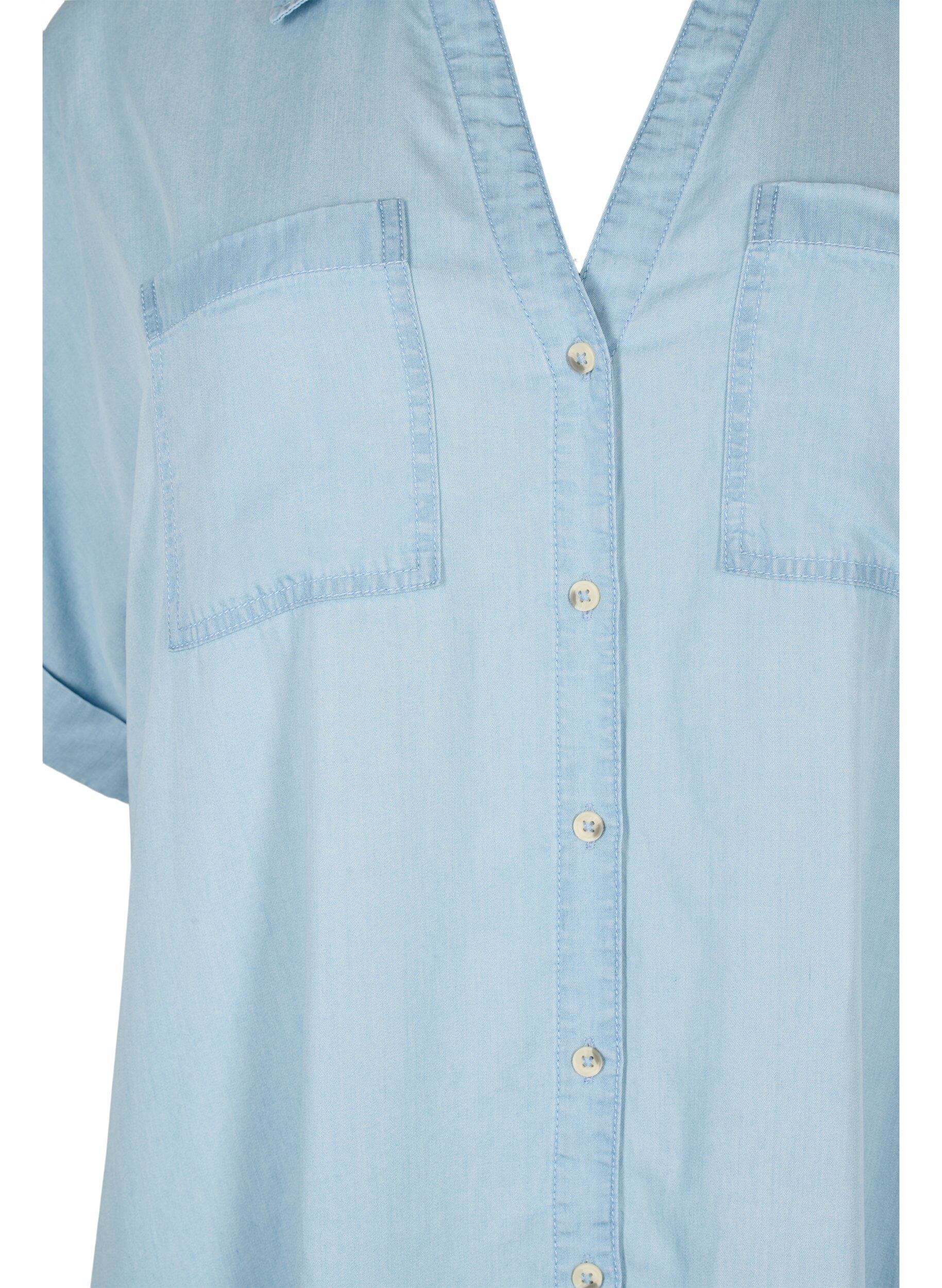 Zizzi Sukienka koszulowa z kr&oacute;tkim rekawem, wykonana z lyocellu (TENCEL&trade;), Light blue denim, Packshot image number 2