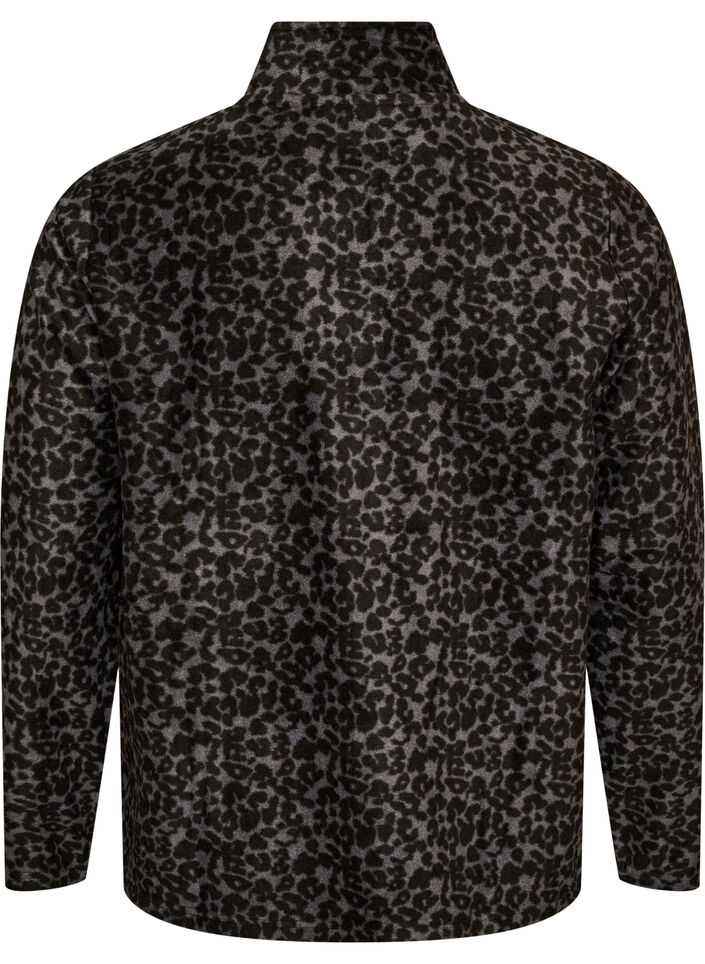 Kurtka polarowa w stylu leopardowym z wysokim kolnierzem, Czarne, Packshot image number 1