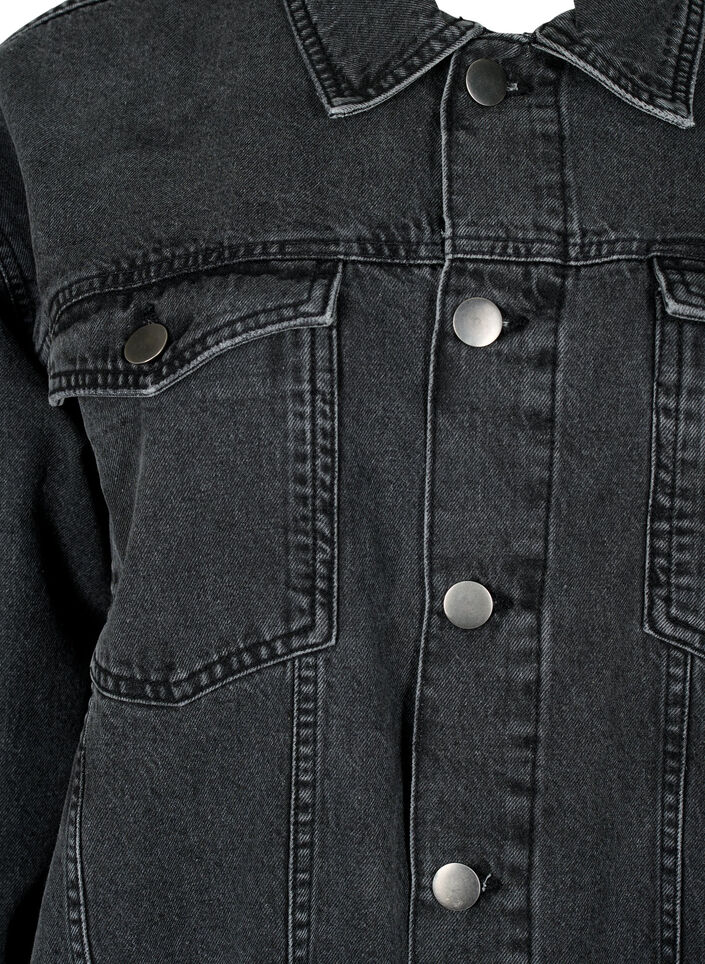 Luzna kurtka jeansowa z przetartymi detalami, Dark Grey Denim, Packshot image number 2