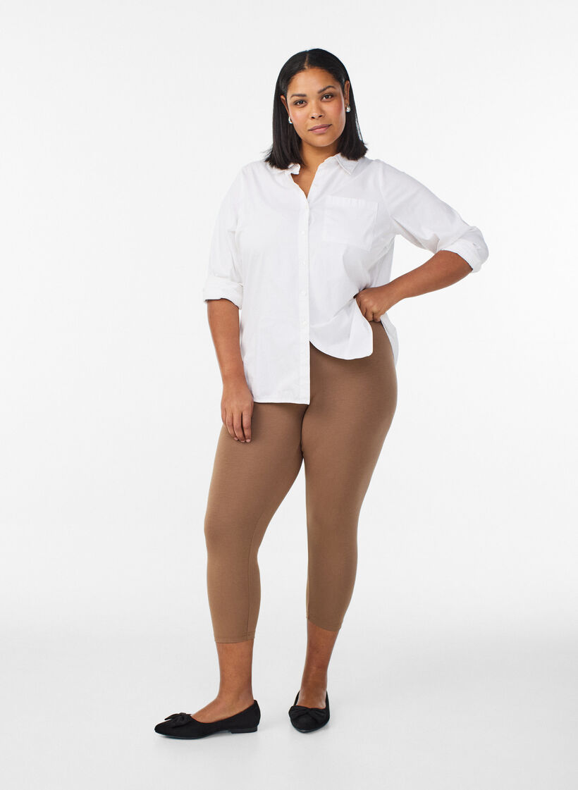 Legginsy 3/4 typu basic z wiskozy, Brązowy, Model image number 1