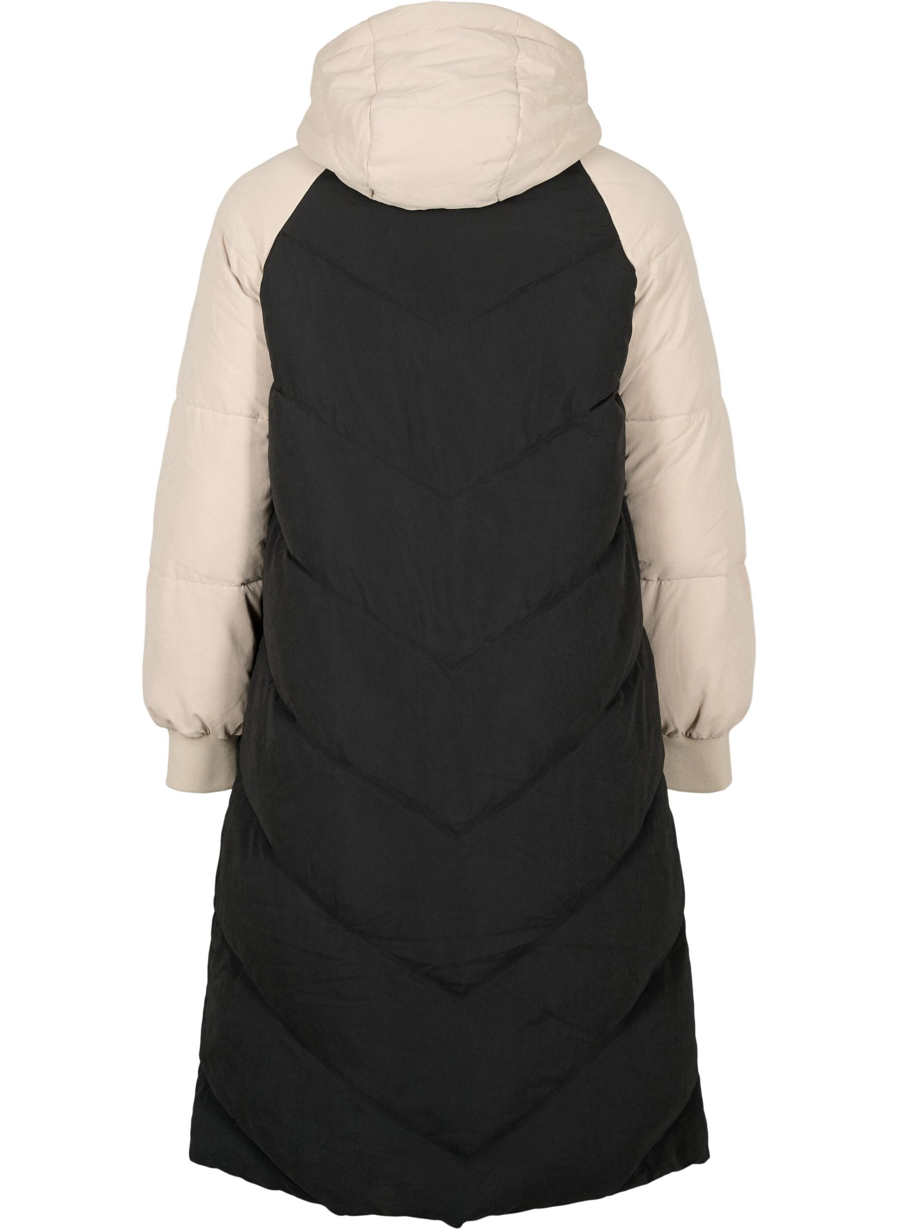 Zizzi Dluga kurtka zimowa z blokami kolor&oacute;w i kapturem, Black Comb, Packshot image number 1