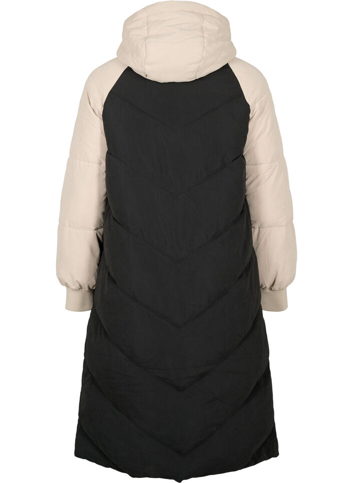 Dluga kurtka zimowa z blokami kolorów i kapturem, Black Comb, Packshot image number 1