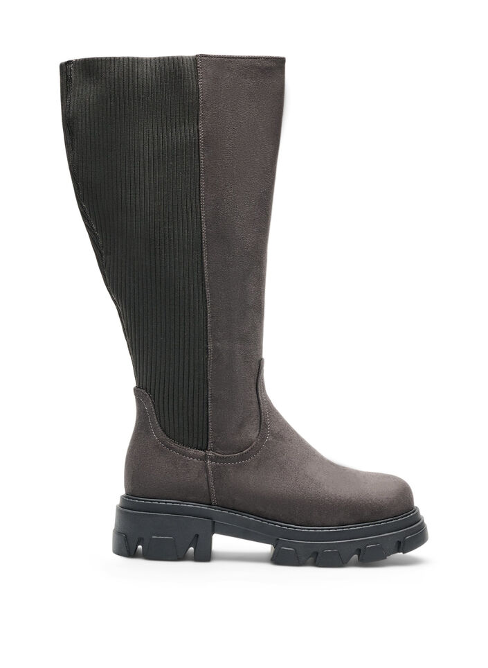 Dlugie buty z zebrowanym, elastycznym cholewem i grube podeszwa, Brązowy, Packshot image number 0