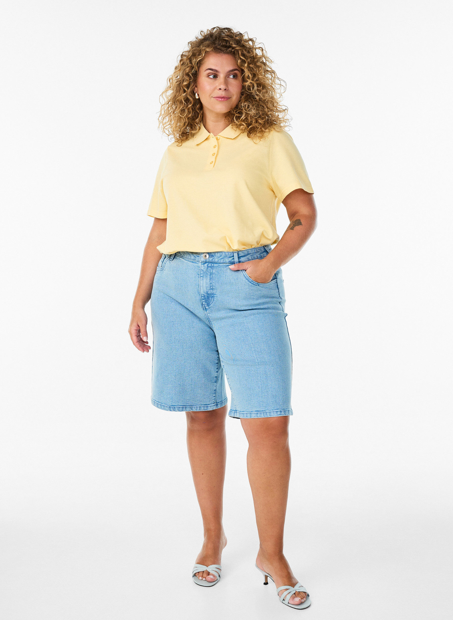 Zizzi Koszulka polo z kr&oacute;tkim rekawem, Ż&oacute;łty, Model image number 1