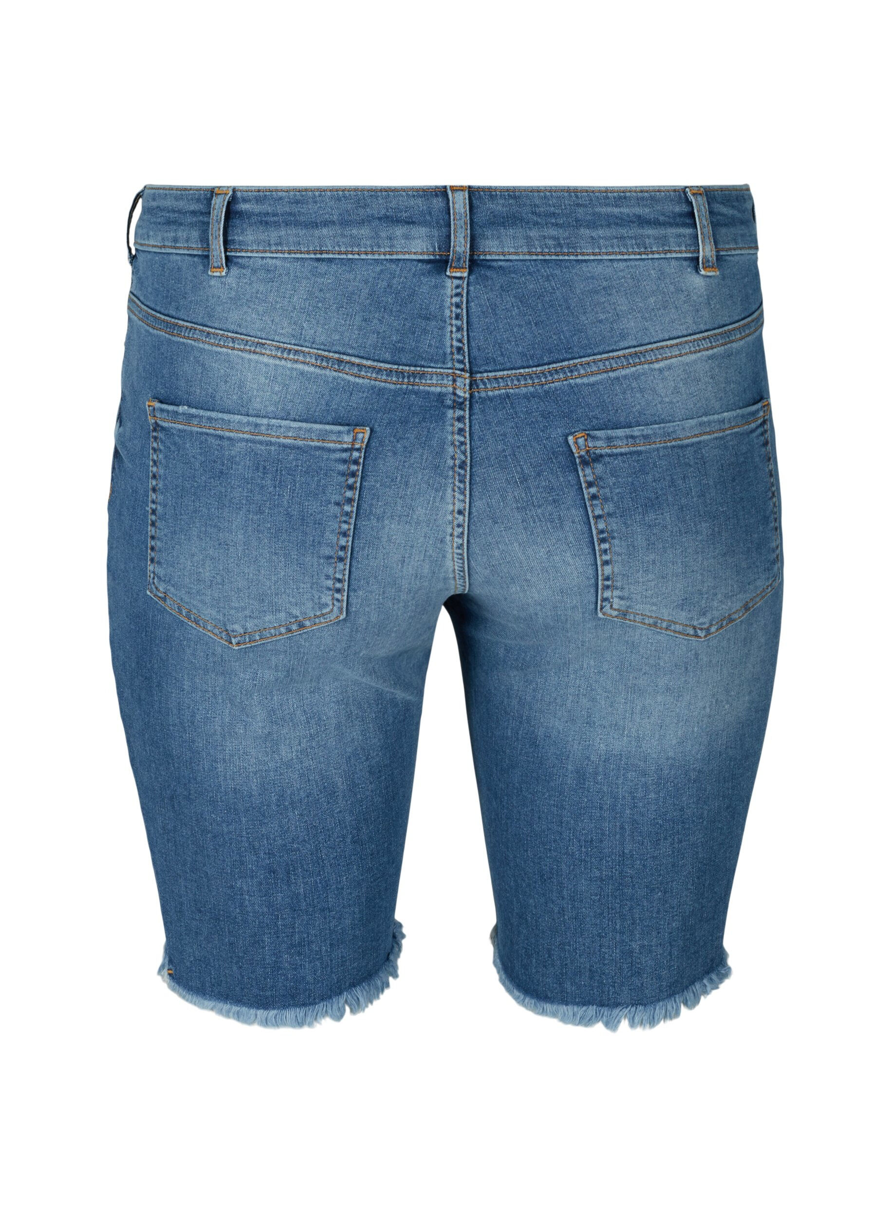 Zizzi High-waisted denim shorts with raw hems, Dark blue denim, Packshot image number 1