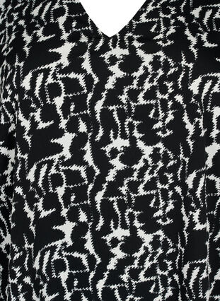 FLASH – tunika z dekoltem w szpic i nadrukiem, Black White AOP, Packshot image number 2