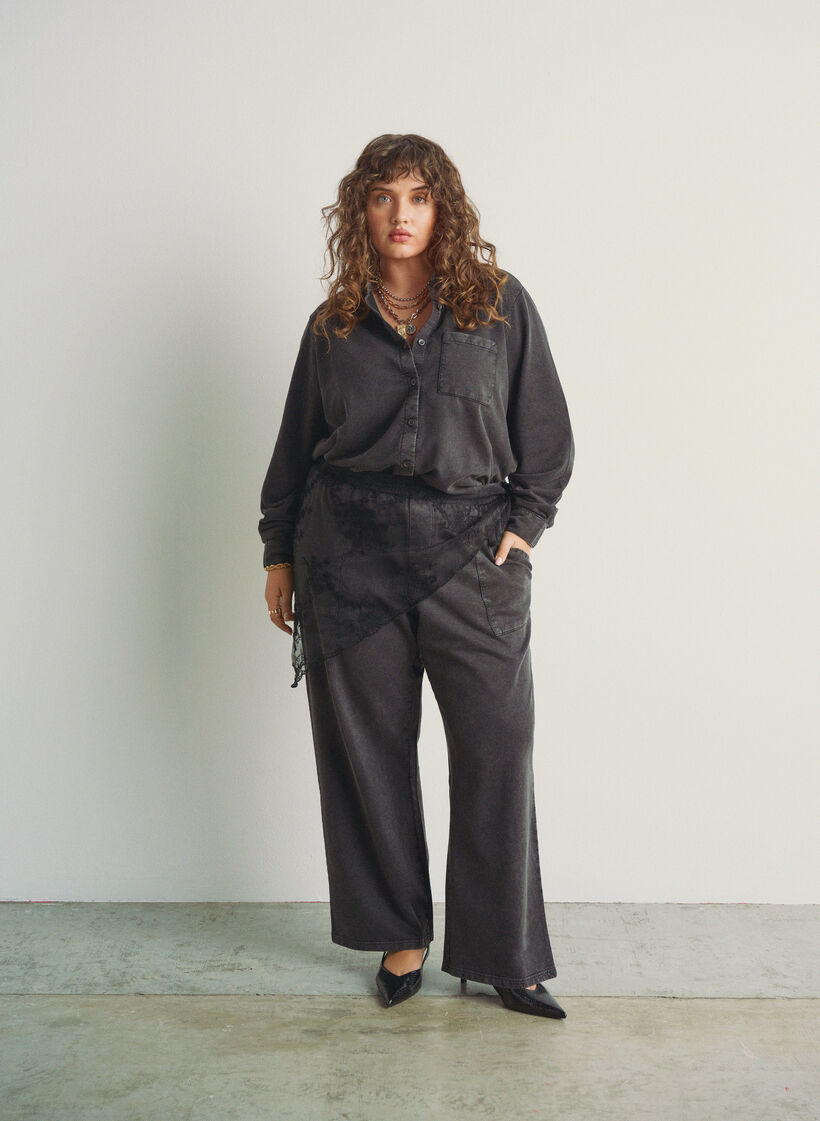 Koszula wykonana z tkaniny dresowej z efektem prania, Ciemnoszary, Image image number 0