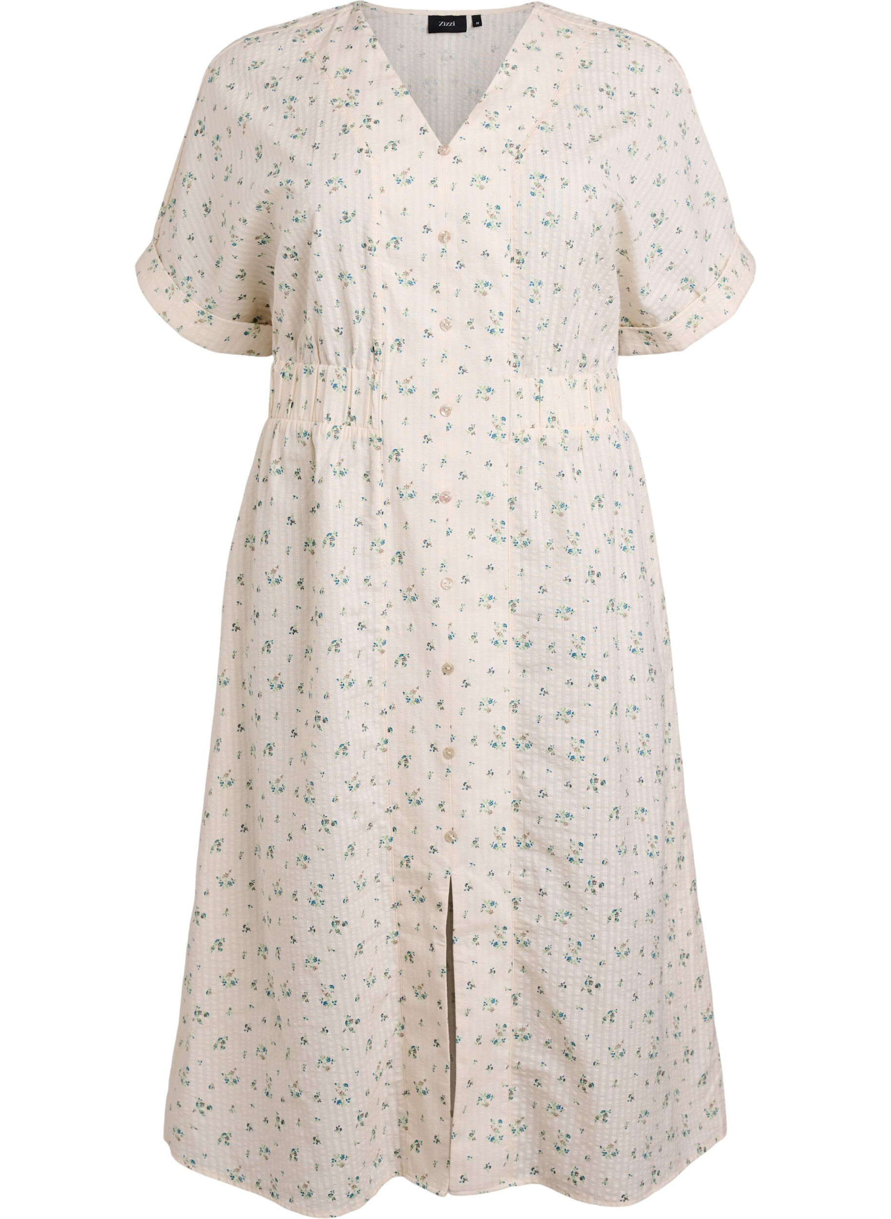 Sukienka midi z kr&oacute;tkimi rekawami i rozcieciem z przodu