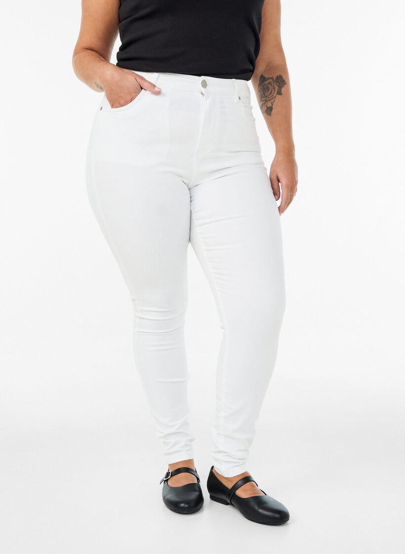 Jeansy super slim z wysokim stanem Amy, Biały, Model image number 2