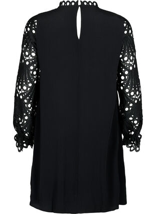 Wiskozowa sukienka z szydelkowymi rekawami, Black, Packshot image number 1