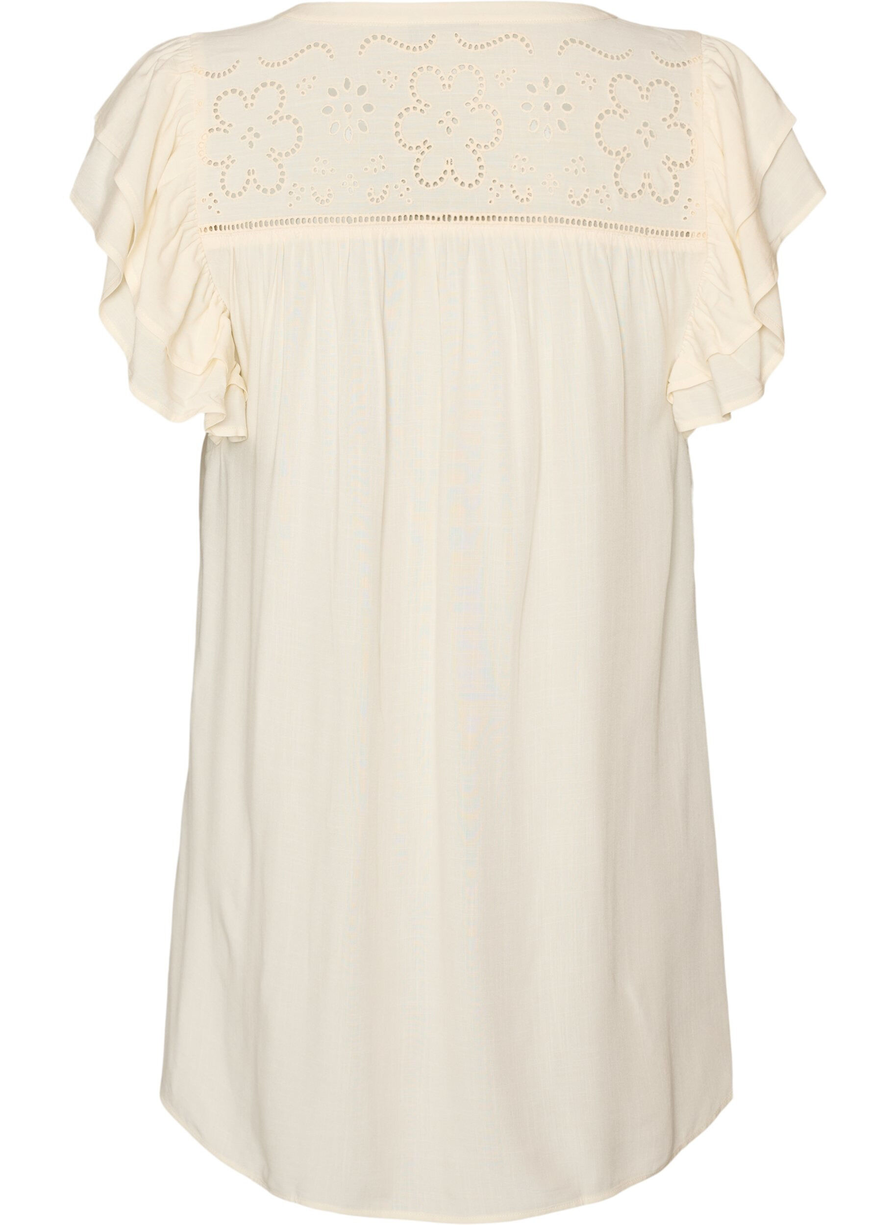 ZizziTunika z broderie anglaise i rekawami z falbana, Beżowy, Packshot image number 1