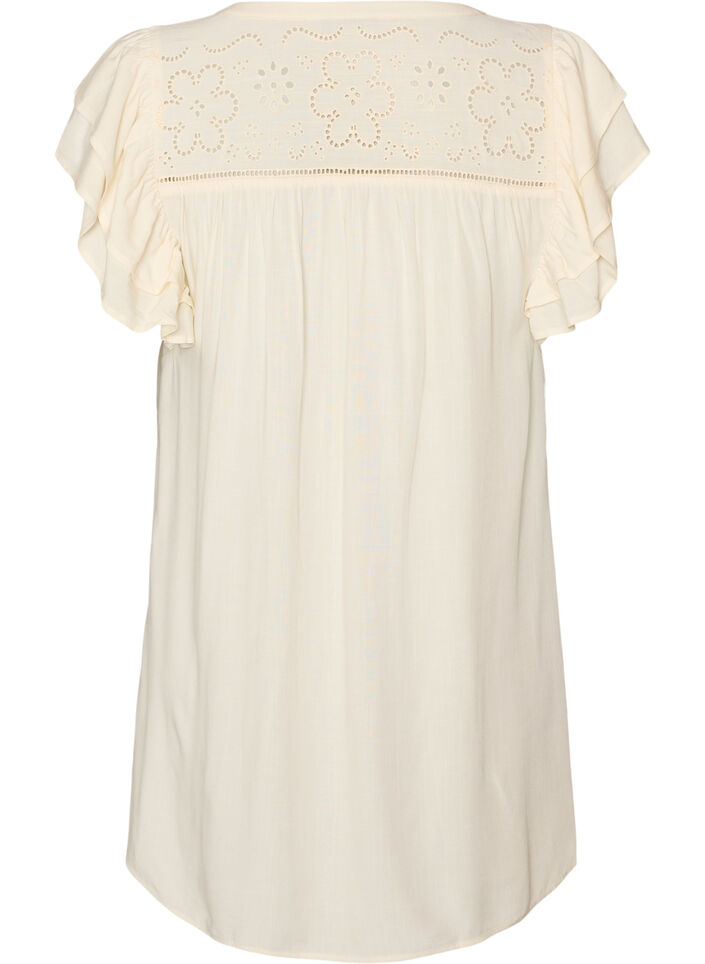 Tunika z broderie anglaise i rekawami z falbana, Beżowy, Packshot image number 1