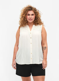 Wiskozowa bluzka bez rekawów z szydelkowym detalem, Bone White, Model
