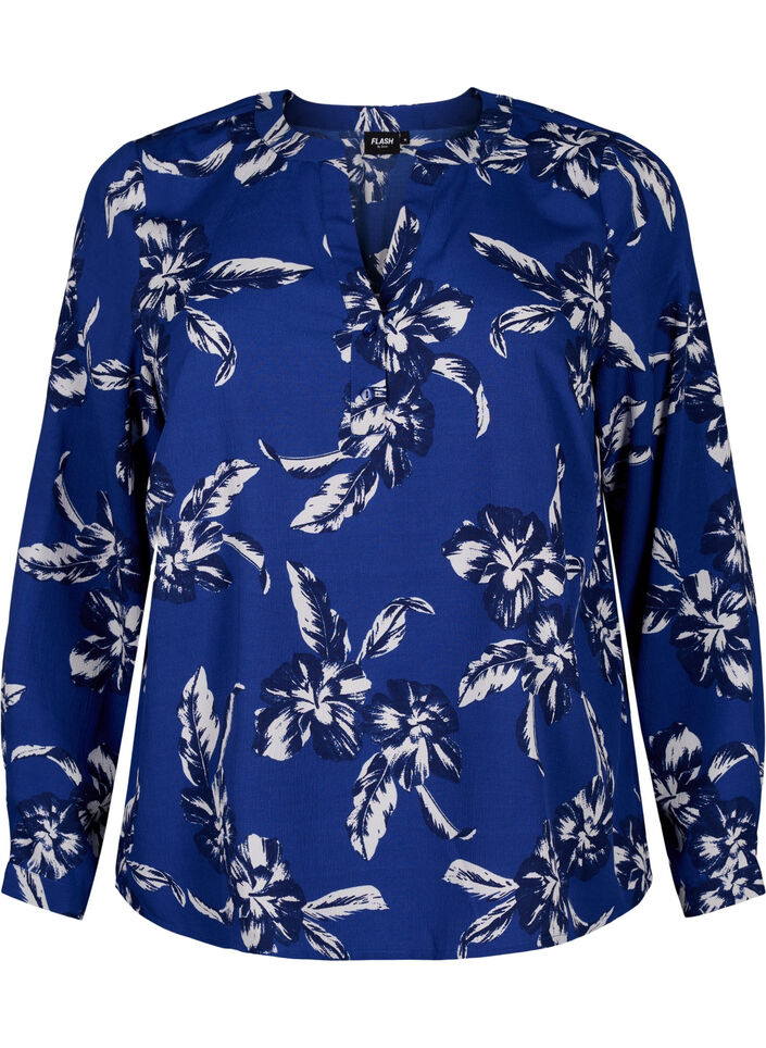 Flash – bluzka z dlugim rekawem i nadrukiem, Navy Blazer Flower, Packshot image number 0