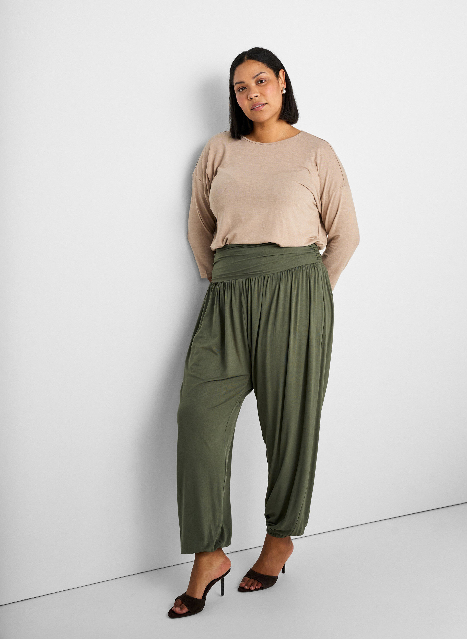 Zizzi Bluzka z dzianiny z rekawami 3/4, Beżowy, Image image number 0