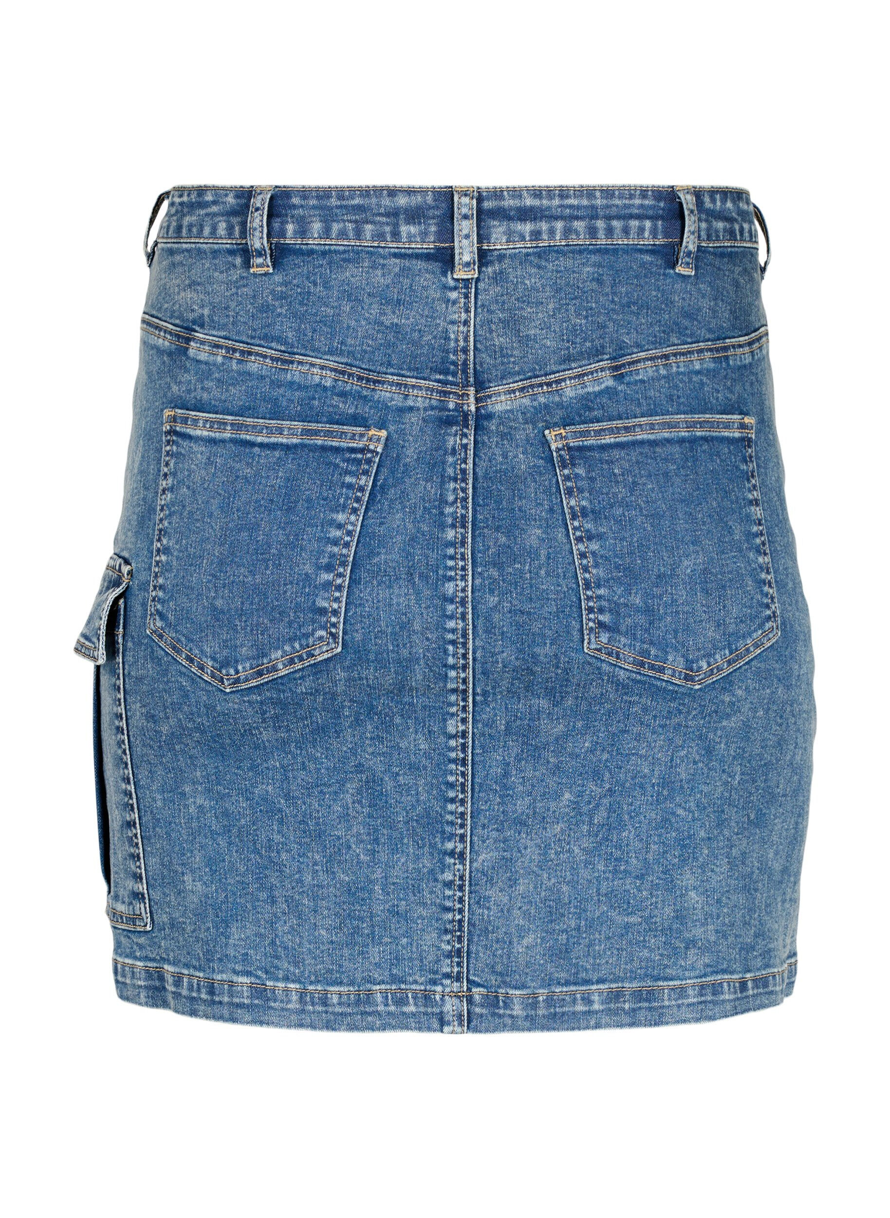 Zizzi Dopasowana dzinsowa sp&oacute;dnica z kieszenia cargo, Blue Denim, Packshot image number 1