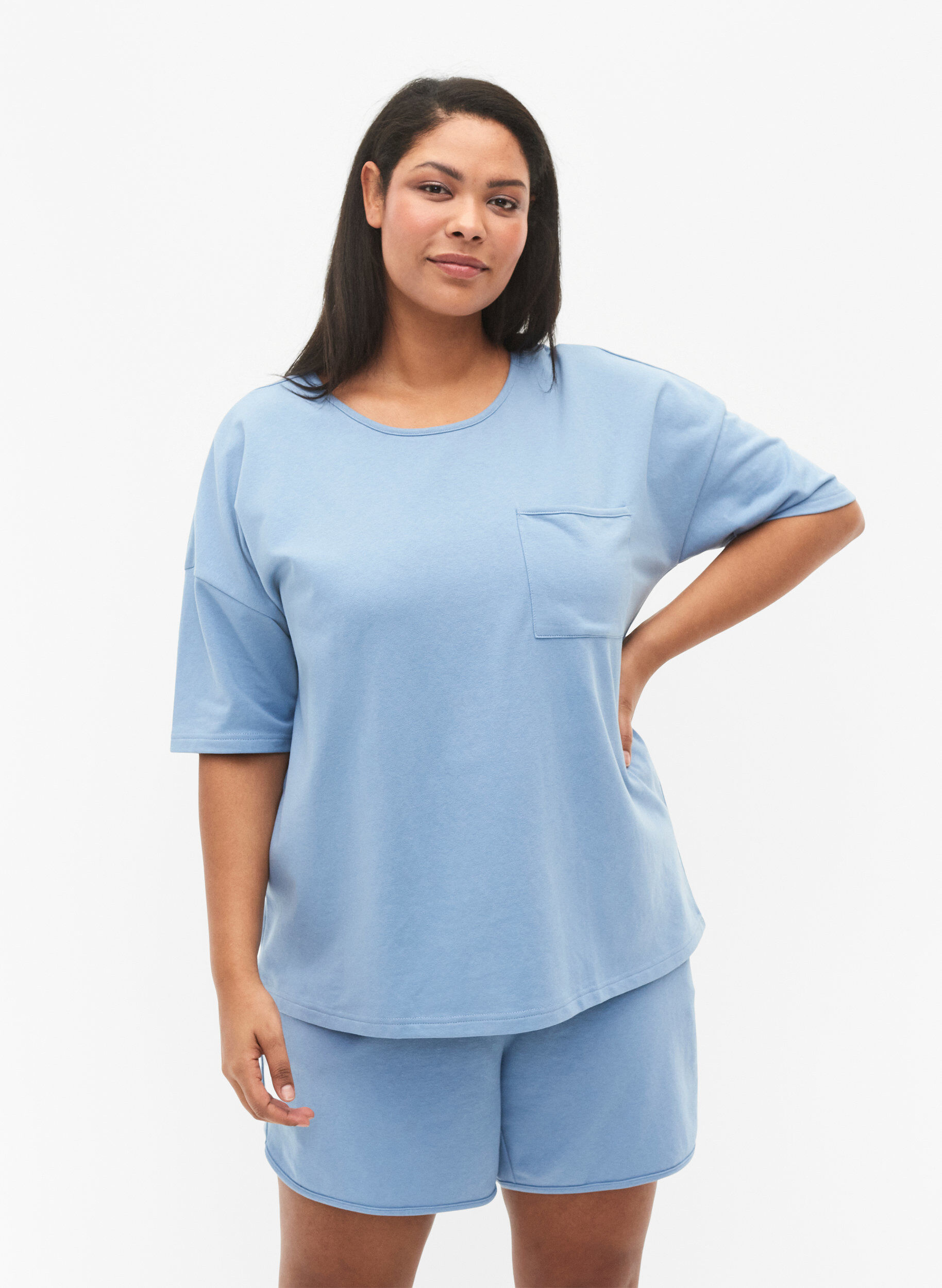 Zizzi Bluzka z p&oacute;lrekawem, Faded Denim, Model image number 0