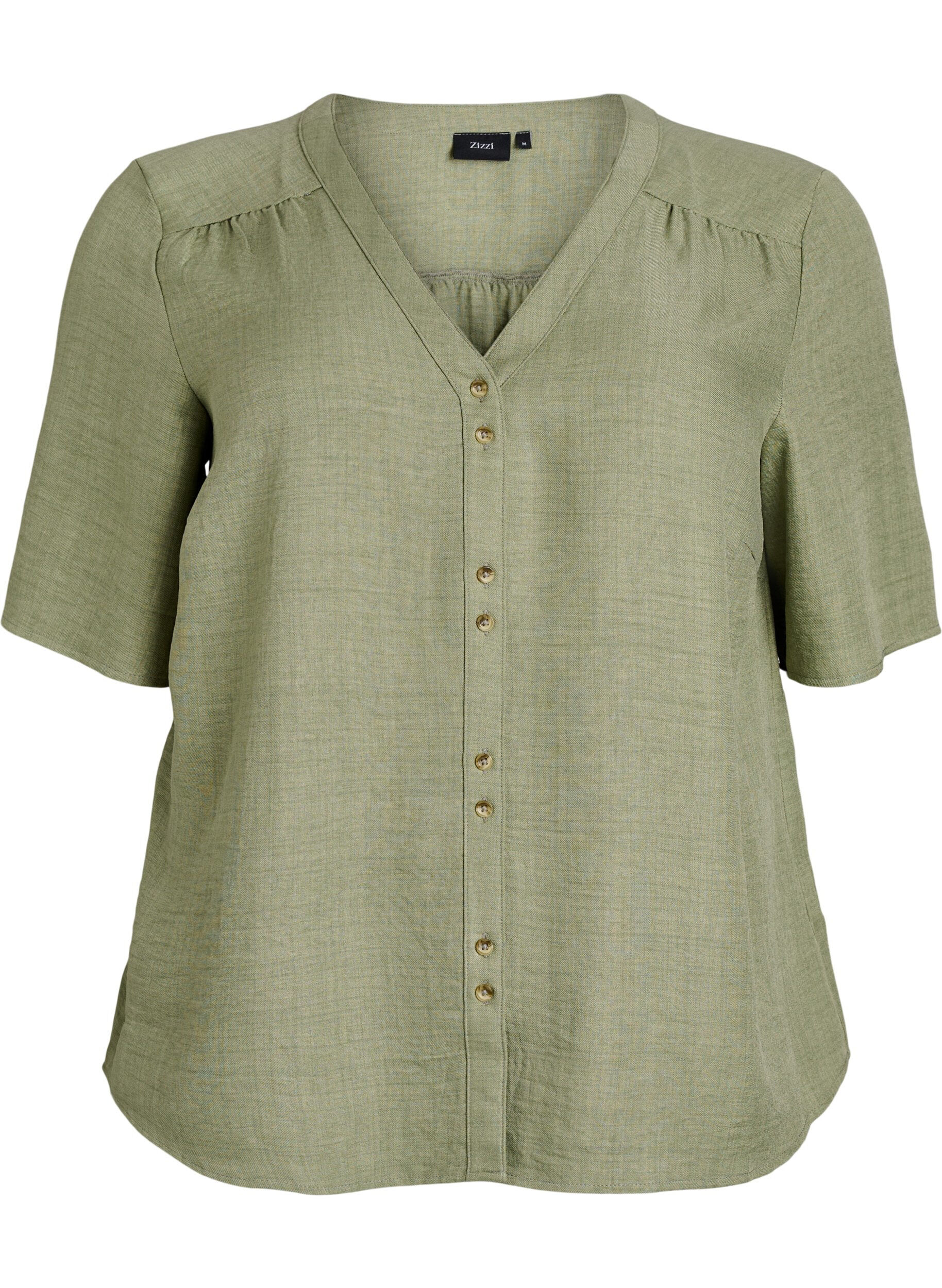 ZizziBluzka koszulowa z dekoltem w szpic i kr&oacute;tkimi rekawami, Zielony, Packshot image number 0