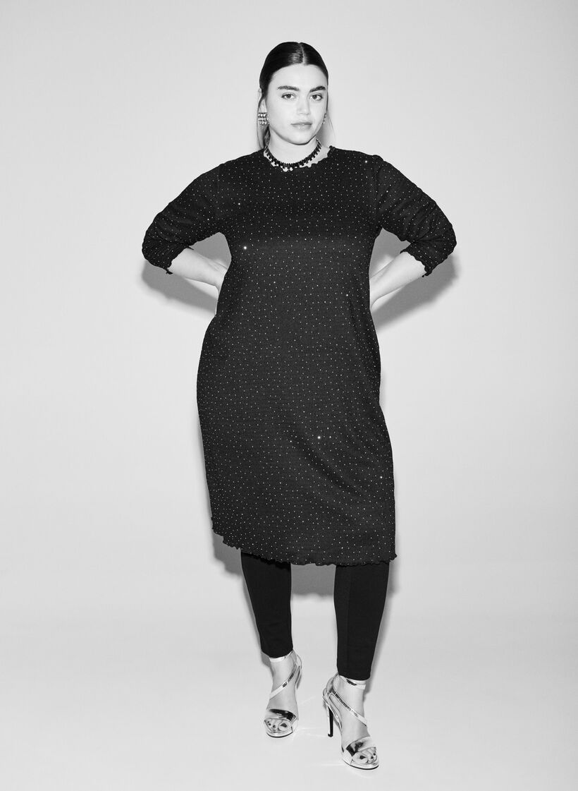 Sukienka zdobiona strasem i falbankami, Czarne, Image