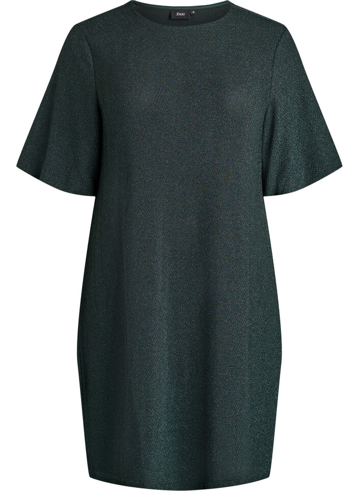 Krótka sukienka z blyszczacym wzorem, Zielony, Packshot image number 0