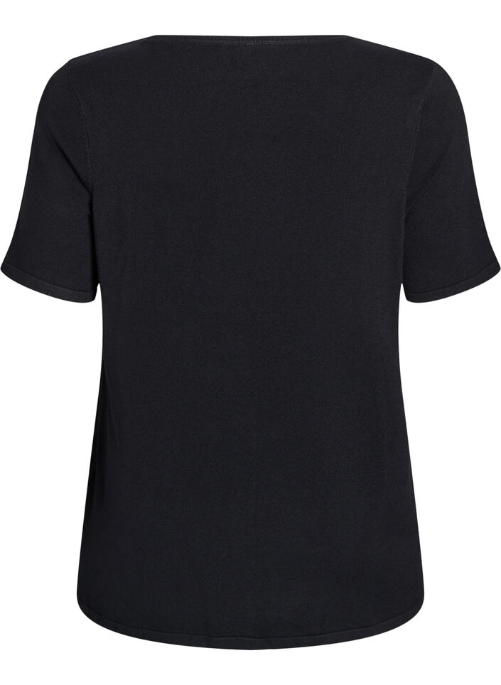 Dzianinowa bluzka z krótkim rekawem z wiskozy, Czarne, Packshot image number 1