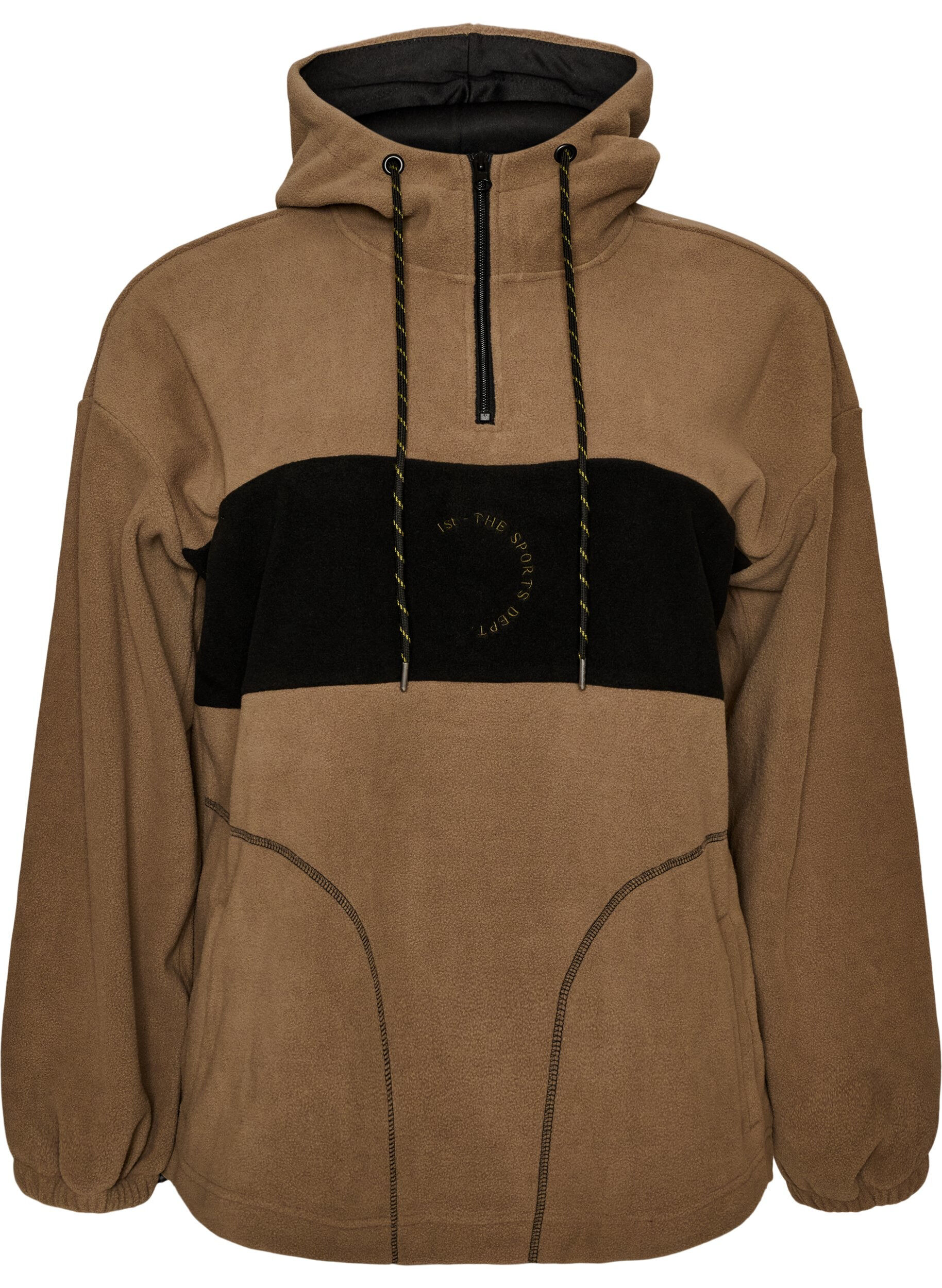 Zizzi**Polarowy anorak z kapturem i kontrastowa wstawka**, Brązowy, Packshot image number 0