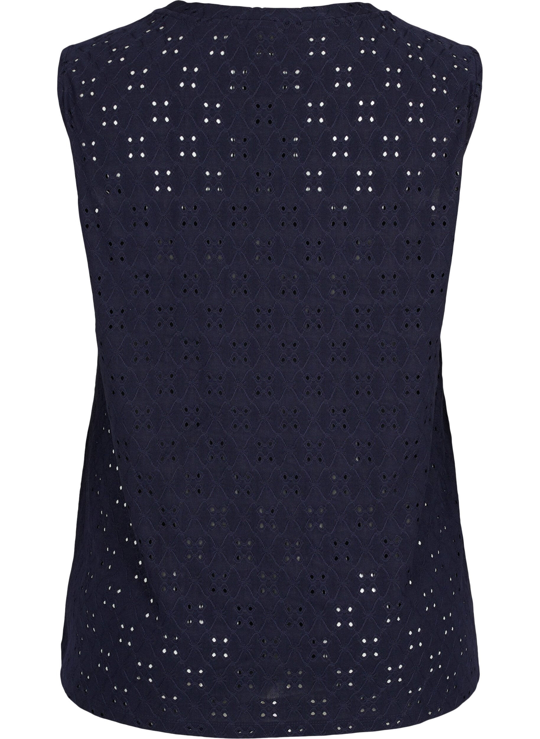 Zizzi Top with broderie anglaise, Night Sky, Packshot image number 1