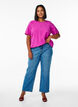 Bluzka z krótkim rekawem i elastycznym dolem, Różowy, Model image number 1