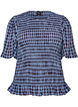 Bluzka w stylu fartuszka z kratka gingham i falbana na dole, Niebieskie, Packshot image number 0