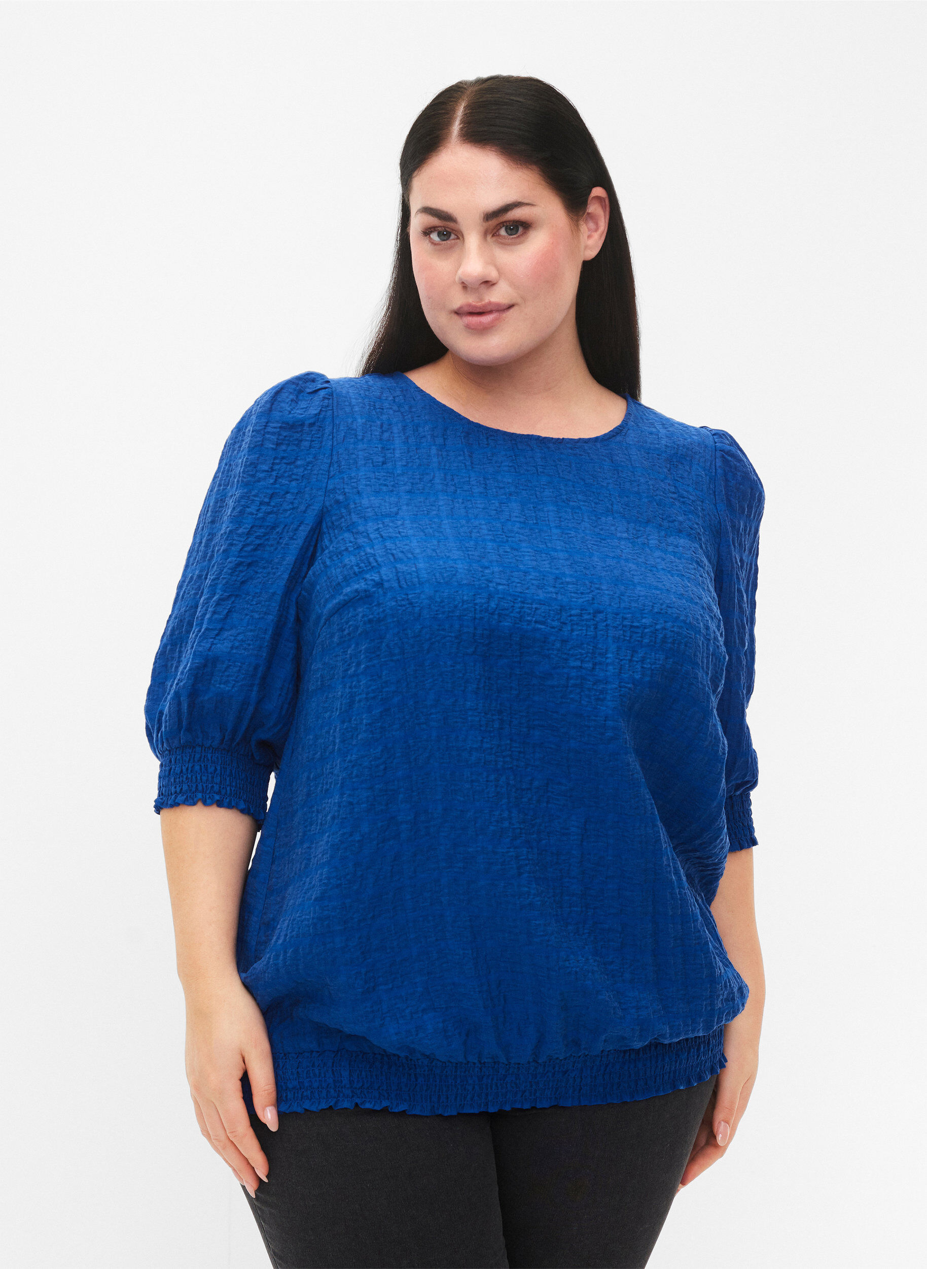 Zizzi Marszczona bluzka z lyocellu (TENCEL&trade;), Strong Blue, Model image number 0