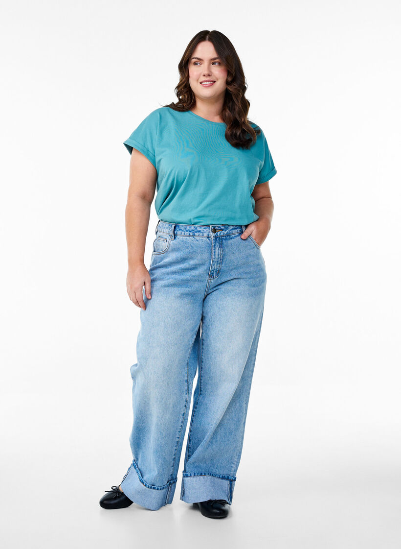 Koszulka z krótkimi rekawami wykonana z mieszanki bawelny, Niebieskie, Model image number 1