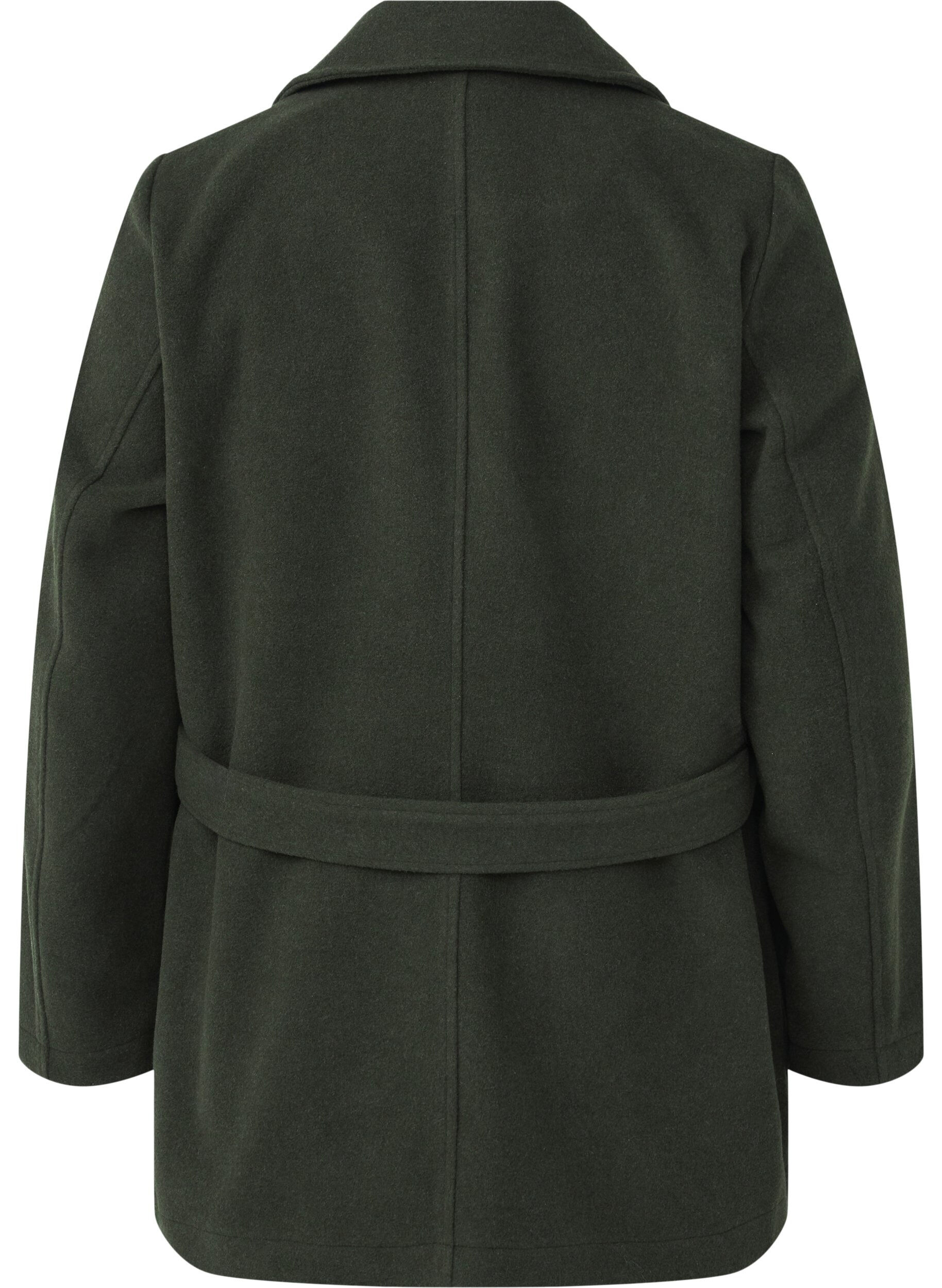 Zizzi Kr&oacute;tka welniana kurtka z paskiem, Forest Night Mel., Packshot image number 1