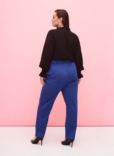 Spodnie z wysokim stanem z falbanami i wiazaniem, Blue Quartz, Model image number 1