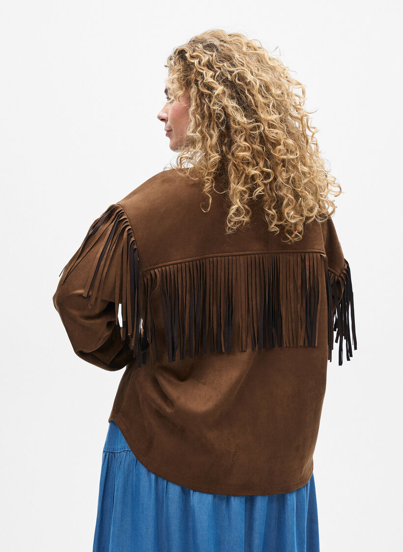 Kurtka ze sztucznego zamszu z fredzlami, Brązowy, Model image number 2