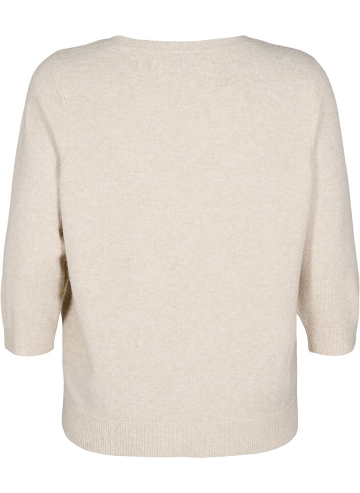 Dzianinowa bluzka w kwiaty z rekawem 3/4, Pumice Stone Mel., Packshot image number 1